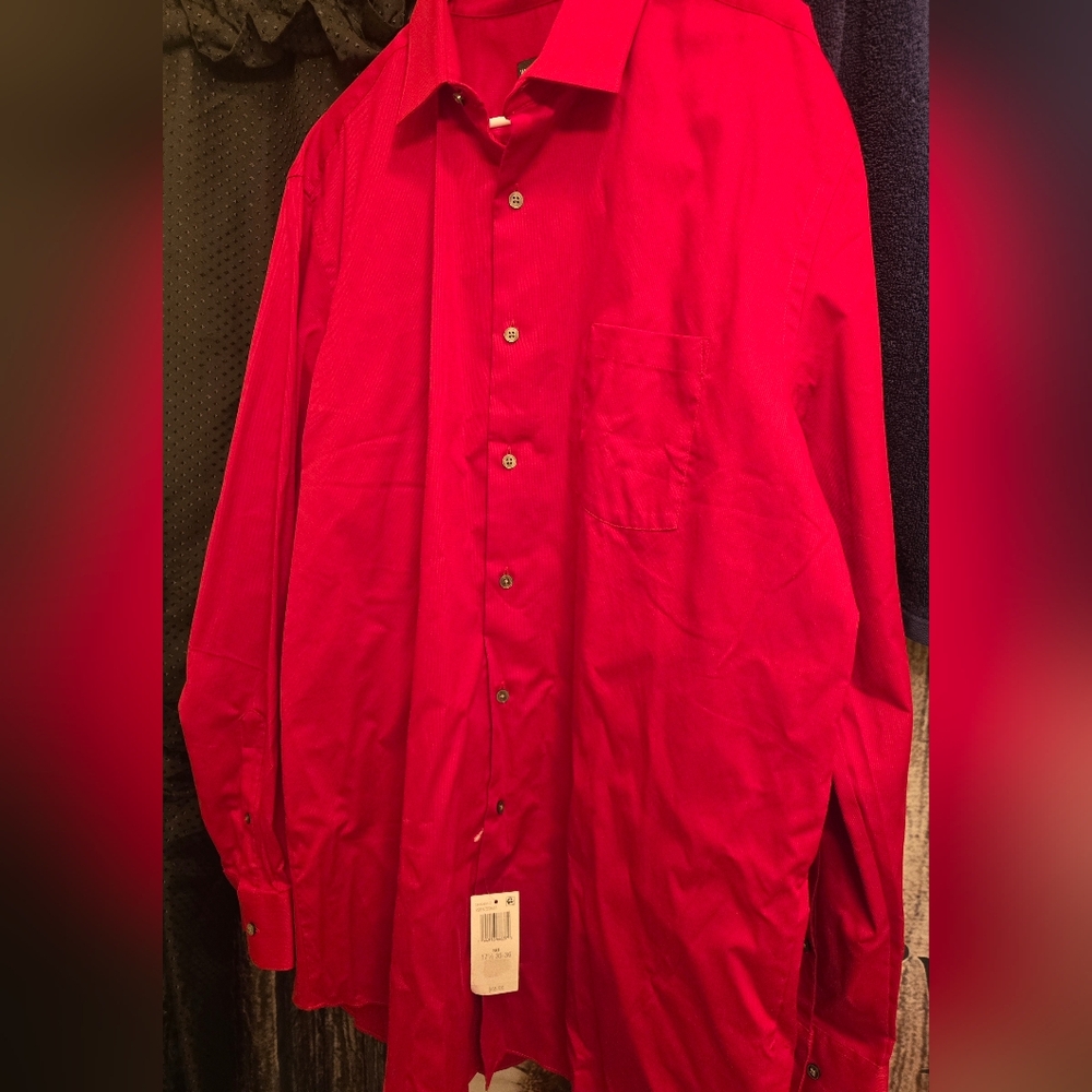Van Huesen Red Tall Fit Dress Shirt Mens Size 17 1/2 - NWT